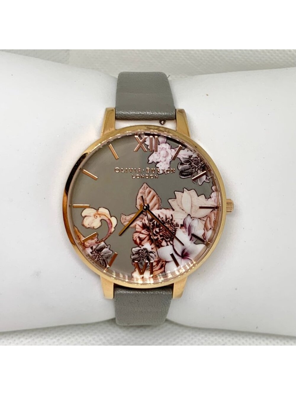 Olivia Burton women watch grey floral dial rose gold tone 38mm leather running